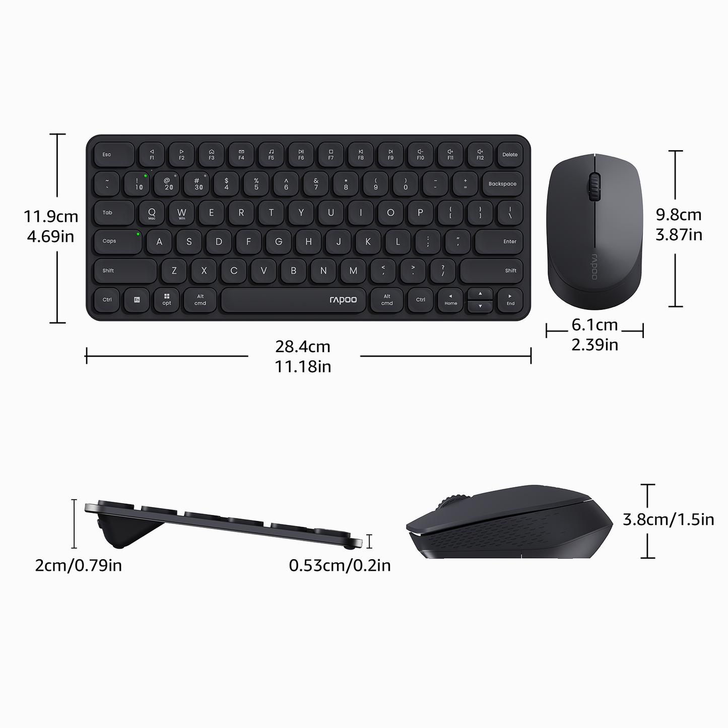 Rapoo 9010M Multi-Device Keyboard and Mouse Combo, 2.4GHz/Bluetooth 5.0/4.0 Wireless Keyboard & Mouse Set for Windows/Mac/Linux/Chrome, Support 4 Devices, Low-Profile Silent Click, Battery Powered