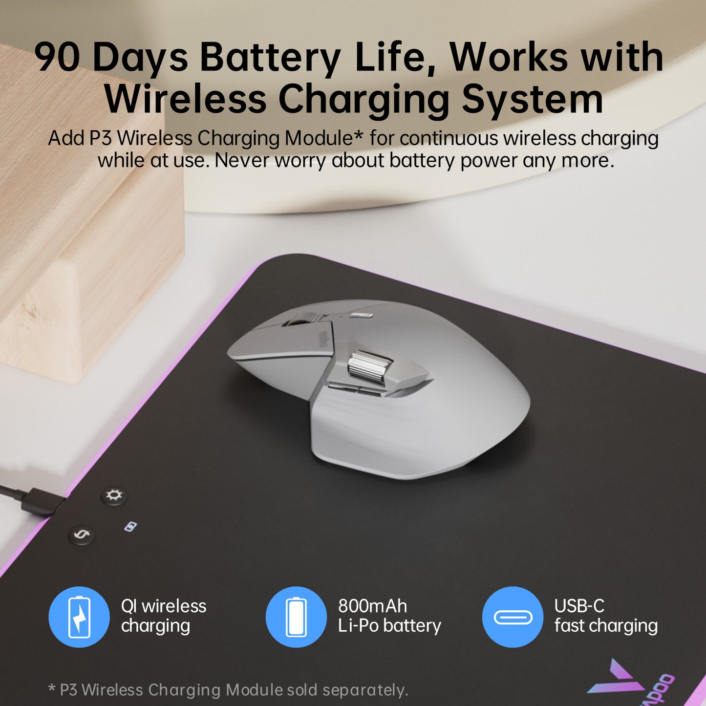 Rapoo MT760 Multi-Device Wireless Mouse, Bluetooth 5.0 and 2.4G Multi-Mode Connection, Up to 4 Devices, 11 Programmable Buttons, 4K DPI, 90 Days Battery Life, PC, Matte Black