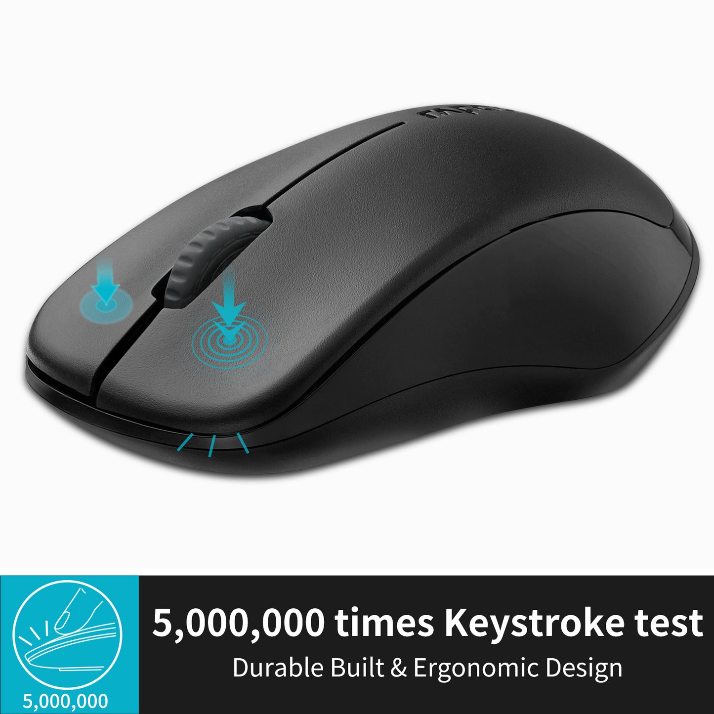 Rapoo 1680 Silent Wireless Mouse, 2.4GHz Cordless Mouse with USB Receiver, 1K DPI, 3 Buttons Computer Mouse with 12M Battery Life, Ambidextrous Computer Mice for PC/Laptop