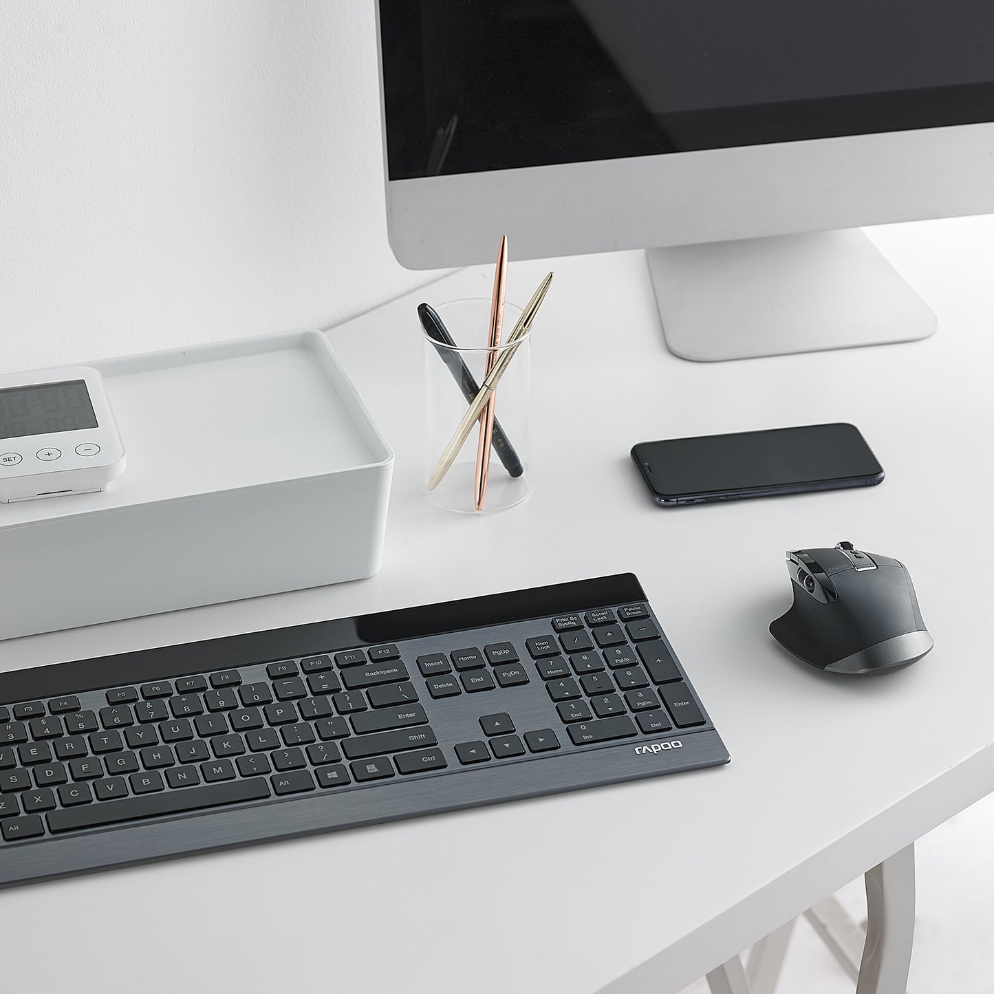 Rapoo 9900M Wireless Keyboard and Laser Mouse Combo, Multi-Device Keyboard and Mouse Set, Support 4 Devices, 0.16-Inch Ultra-Thin, Bluetooth + 2.4GHz Tri-Mode Wireless for Windows/Mac/Linux/Chrome