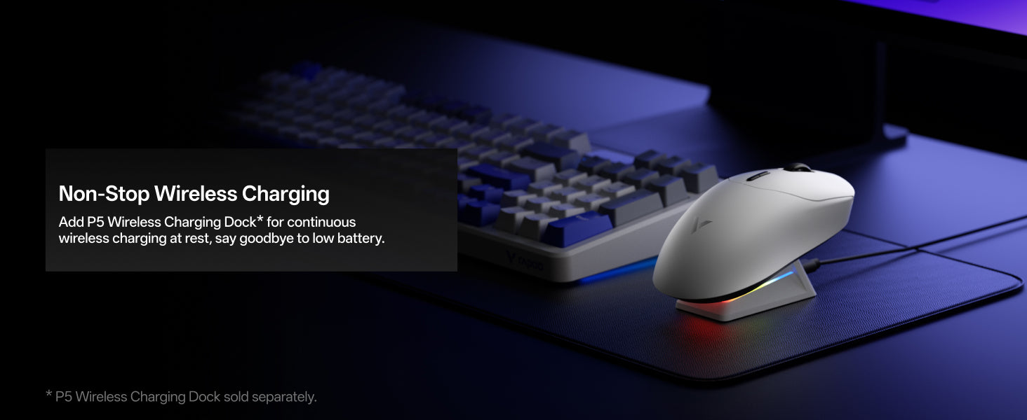 RAPOO VT2 Gen2 gaming mouse with wireless charging support for convenient power replenishment