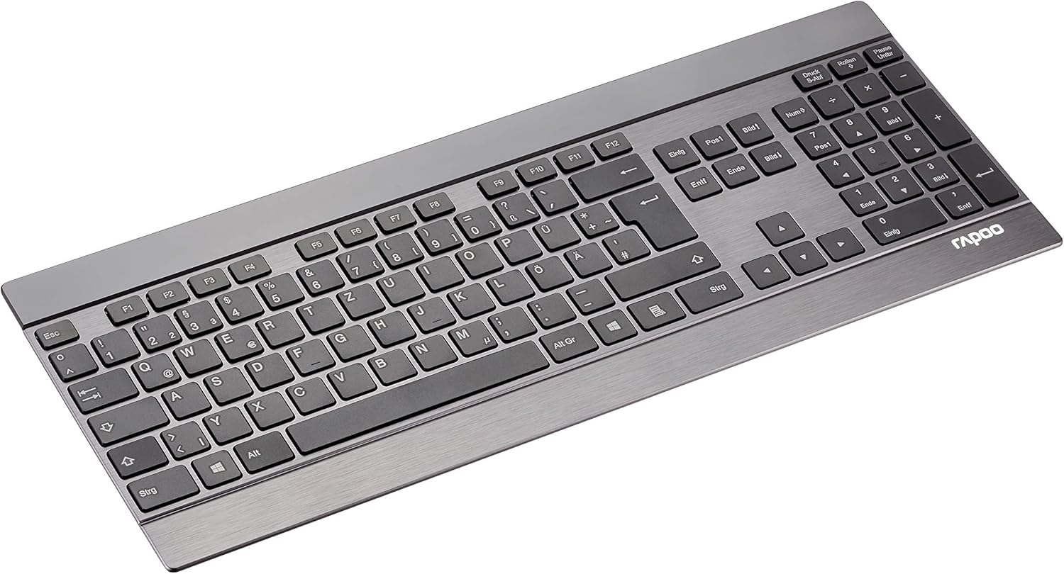 Rapoo E9270P Wireless Keyboard,Ultra Slim 4 mm Keyboard,Design Made of Stainless Steel and Aluminium,German Layout QWERTZ PC & Mac