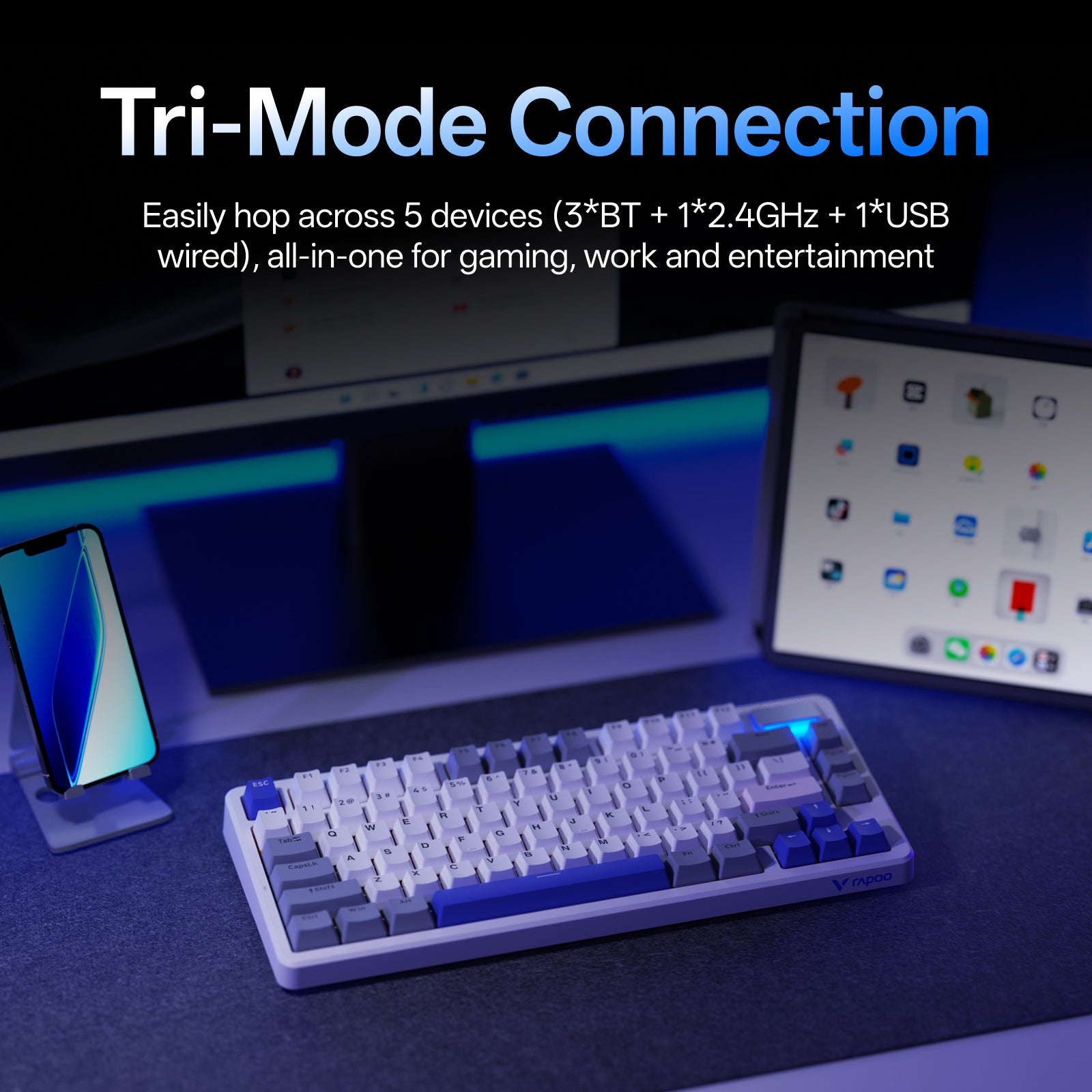 Rapoo V700DIY-75 Wireless Mechanical Gaming Keyboard Creamy Sound