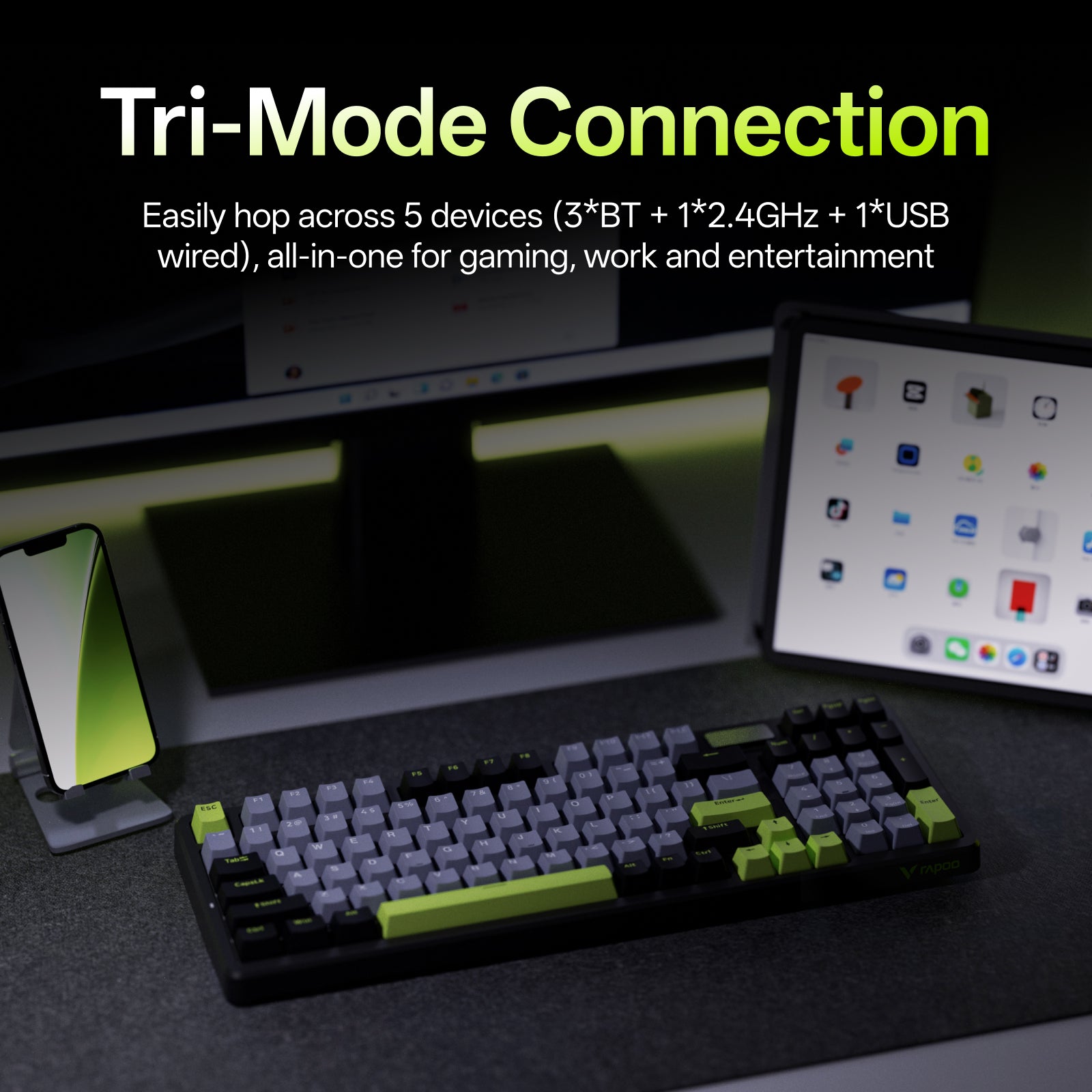 Rapoo V700DIY-98 Wireless Mechanical Gaming Keyboard Creamy Sound