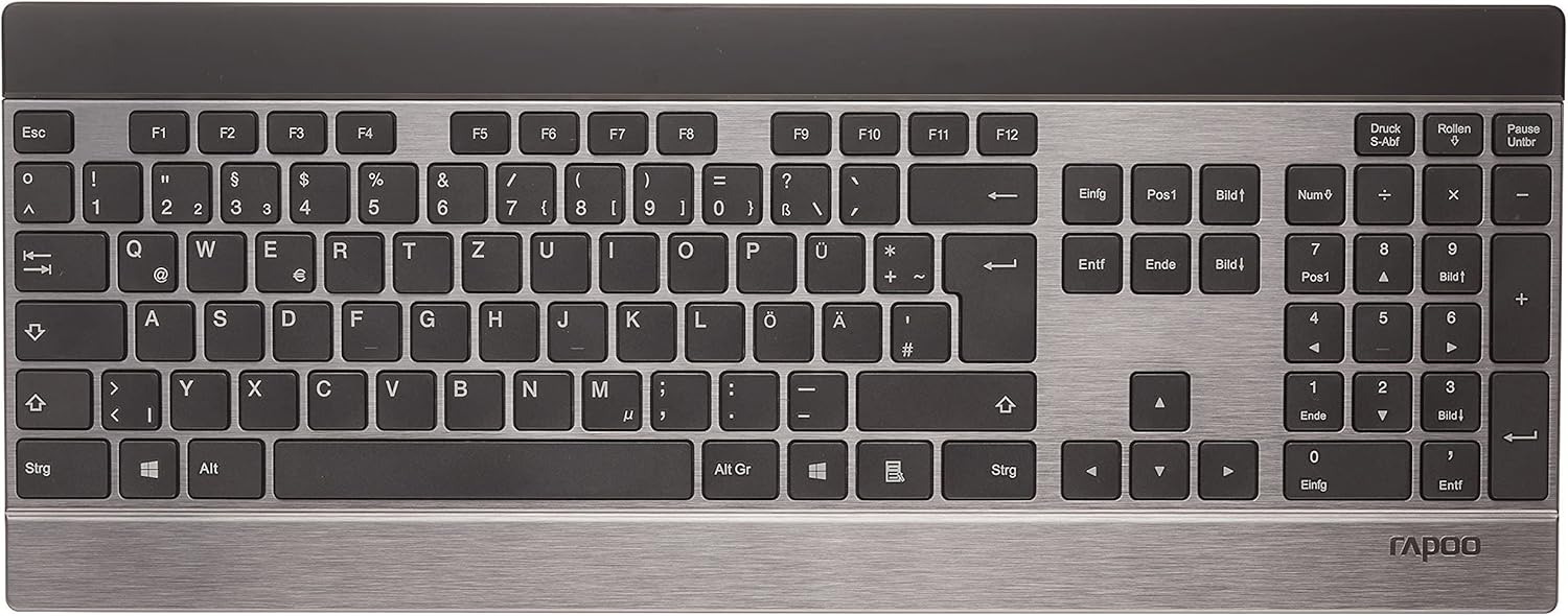 Rapoo E9270P Wireless Keyboard,Ultra Slim 4 mm Keyboard,Design Made of Stainless Steel and Aluminium,German Layout QWERTZ PC & Mac