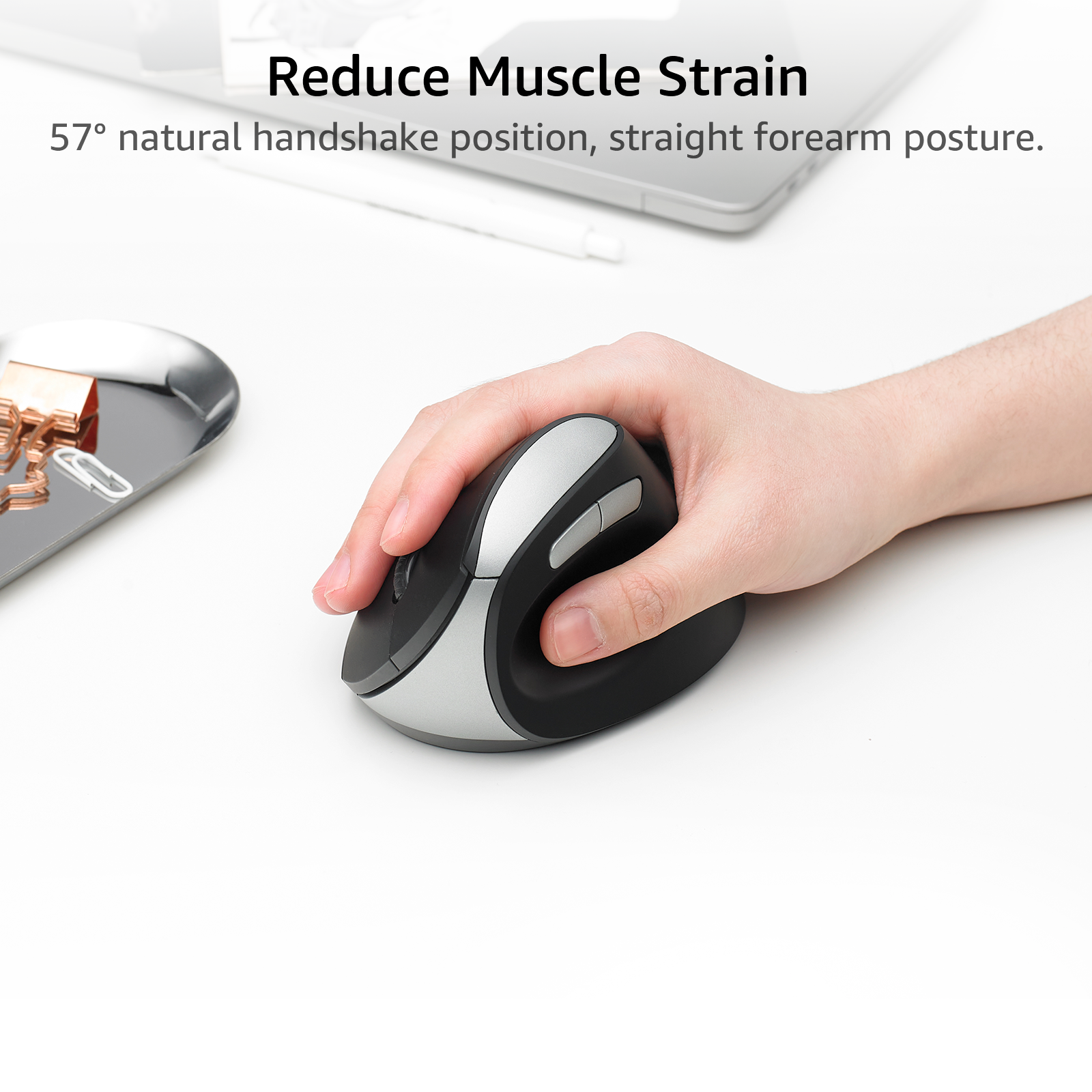 Rapoo EV250 Silent Vertical Ergonomic Mouse, 2.4G Wireless Optical Mouse, 800 / 1000 / 1200 / 1600 DPI, Quiet Clicks, 5 Buttons, Compatible with Windows/Mac OS/iPad OS, Laptop, PC - Black