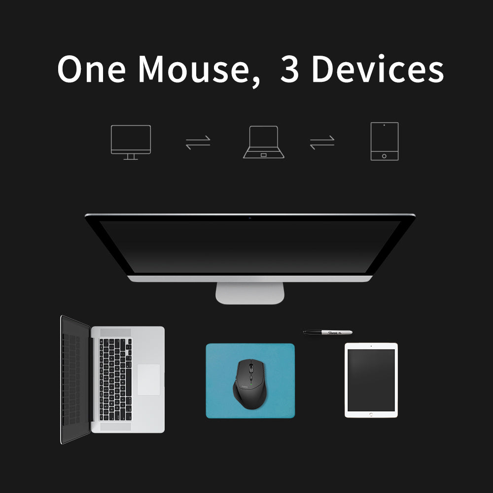 Rapoo MT550 Multi-Device Wireless Mouse for Small/Medium Hands, Bluetooth 5.0/3.0 + 2.4GHz Wireless Optical Mouse with USB Nano Receiver, Ergonomic Silent Clicking Cordless Computer Mice for PC, Tablet, Laptop
