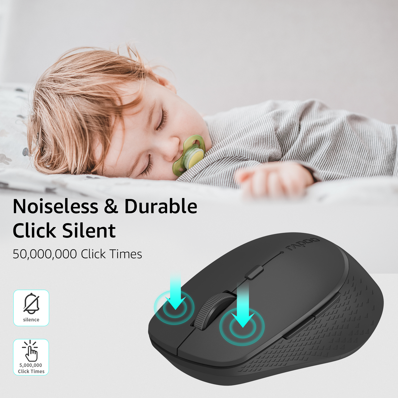 Rapoo M300G Silent Wireless Mouse, Bluetooth Mouse for Laptop, 2.4GHz with USB Receiver Computer Mouse, 2400 Adjustable DPI Optical Tracking, 1 Year Battery Life, Compatible with PC