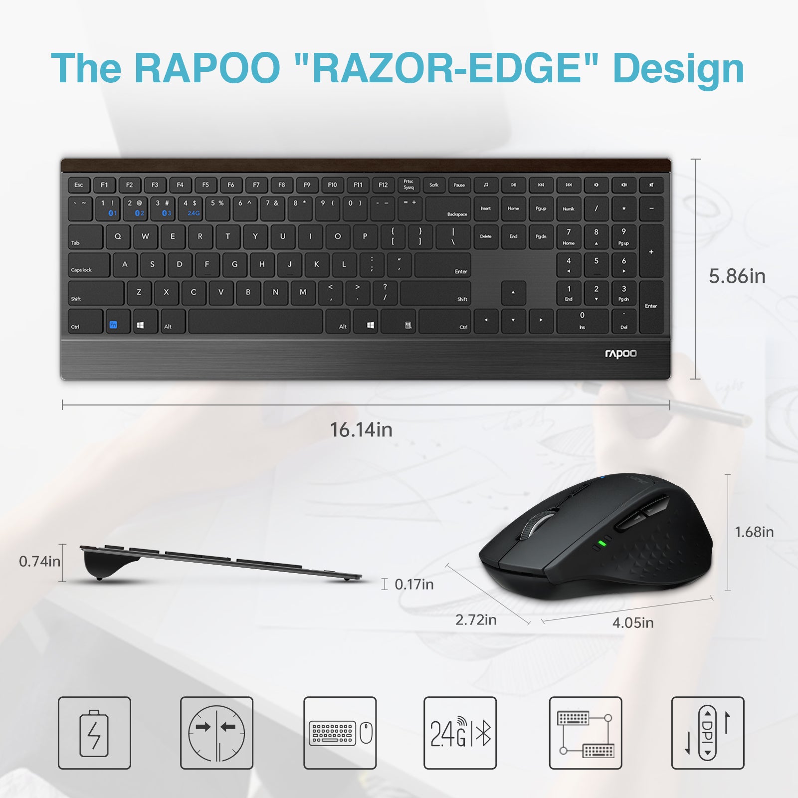 Rapoo 9500M Multi-Device Wireless Keyboard and Mouse Combo