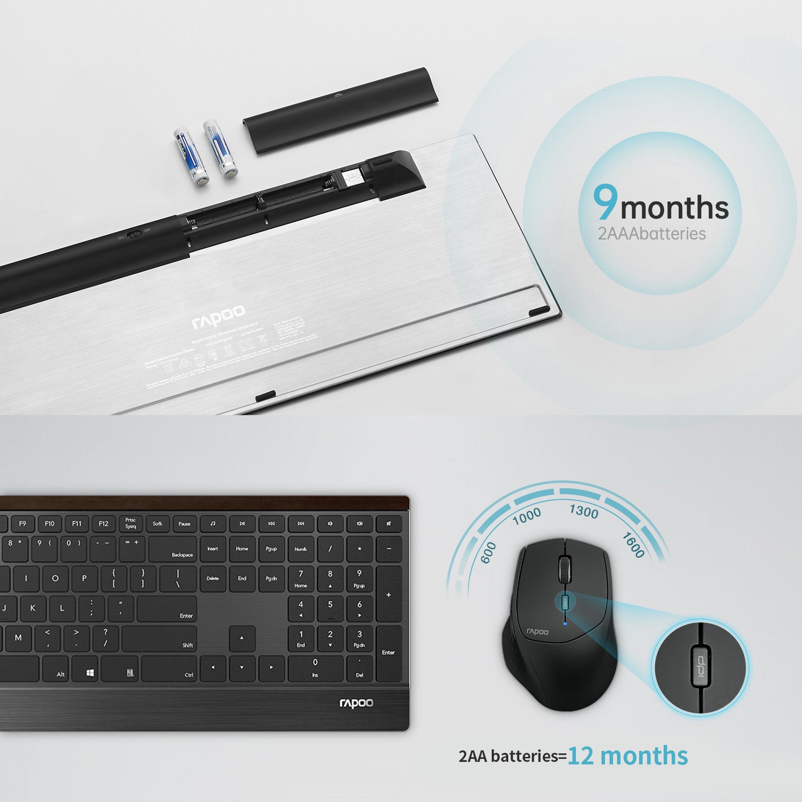 Rapoo 9500M Multi-Device Wireless Keyboard and Mouse Combo