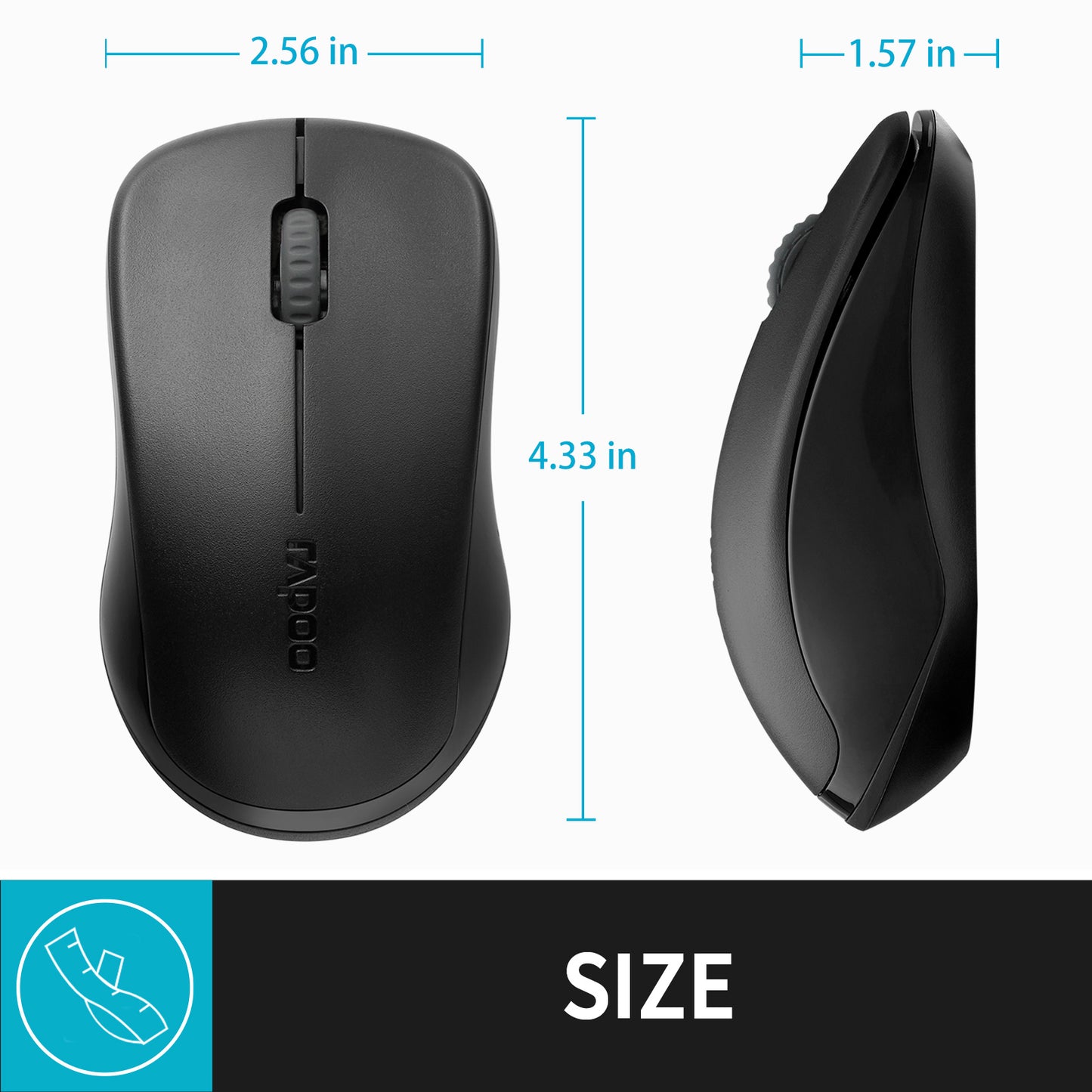 Rapoo 1680 Silent Wireless Mouse, 2.4GHz Cordless Mouse with USB Receiver, 1K DPI, 3 Buttons Computer Mouse with 12M Battery Life, Ambidextrous Computer Mice for PC/Laptop