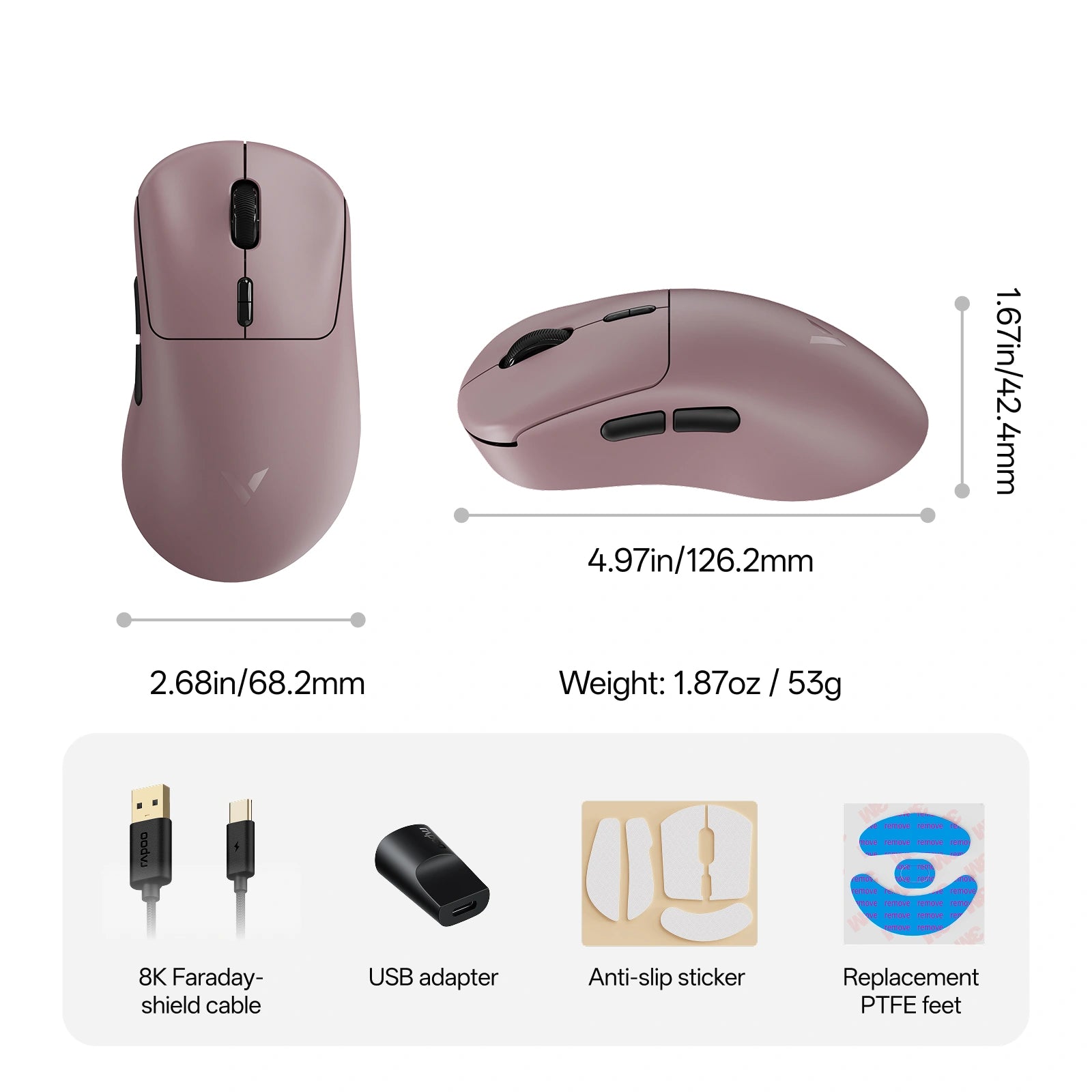 Rapoo VT3 MAX Ergonomic Wireless Esports Gaming Mouse product size