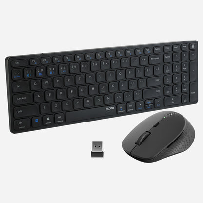 Rapoo 9350M Wireless Keyboard and Mouse Combo, Bluetooth + 2.4GHz Multi-Device Keyboard & Mouse Set for PC/Laptop/Mac