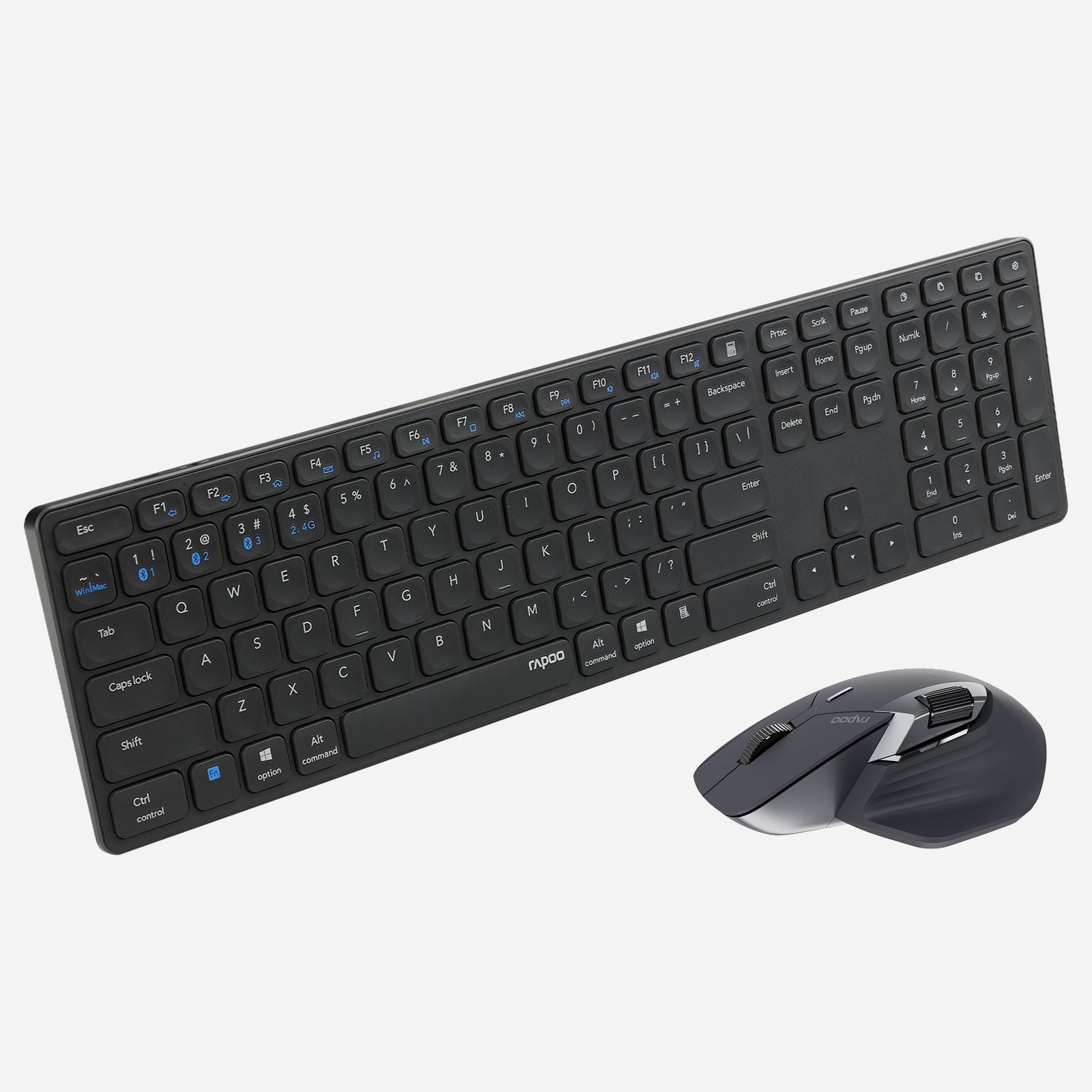 Rapoo 9560M Wireless Keyboard and Mouse Combo, Blade-Series E9550L 110-Key Ultra-Thin Keyboard and MT760SE Wireless Mouse, Support 4 Devices, Quiet, USB-C, Rechargeable, for Windows/Mac/Linux/Chrome
