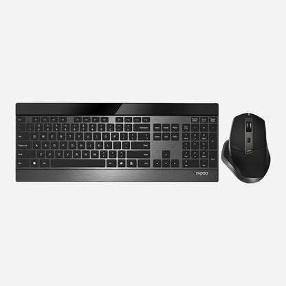Rapoo 9900M Wireless Keyboard and Laser Mouse Combo, Multi-Device Keyboard and Mouse Set, Support 4 Devices, 0.16-Inch Ultra-Thin, Bluetooth + 2.4GHz Tri-Mode Wireless for Windows/Mac/Linux/Chrome
