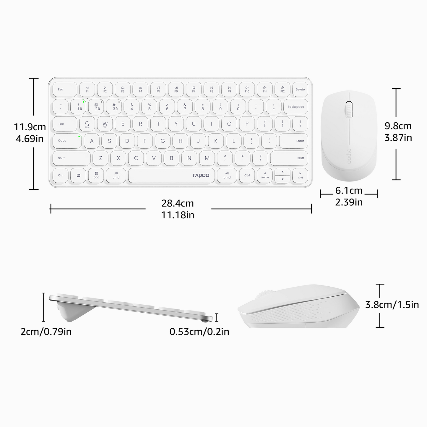 Rapoo 9010M Multi-Device Keyboard and Mouse Combo, 2.4GHz/Bluetooth 5.0/4.0 Wireless Keyboard & Mouse Set for Windows/Mac/Linux/Chrome, Support 4 Devices, Low-Profile Silent Click, Battery Powered
