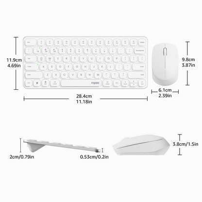 Rapoo 9010M Multi-Device Keyboard and Mouse Combo, 2.4GHz/Bluetooth 5.0/4.0 Wireless Keyboard & Mouse Set for Windows/Mac/Linux/Chrome, Support 4 Devices, Low-Profile Silent Click, Battery Powered