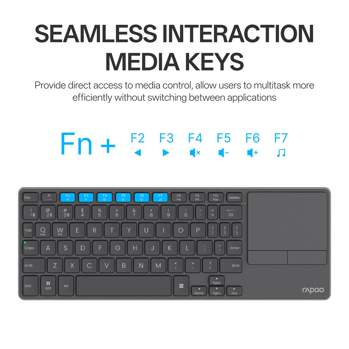 Rapoo E900T Portable Wireless Keyboard with Touchpad, Multi-Device HTPC Keyboard for PC-connected TV/Tablet/Steam Deck/Gaming Console/Raspberry Pi/Mini PC - Support Touch Gestures for Windows & Mac