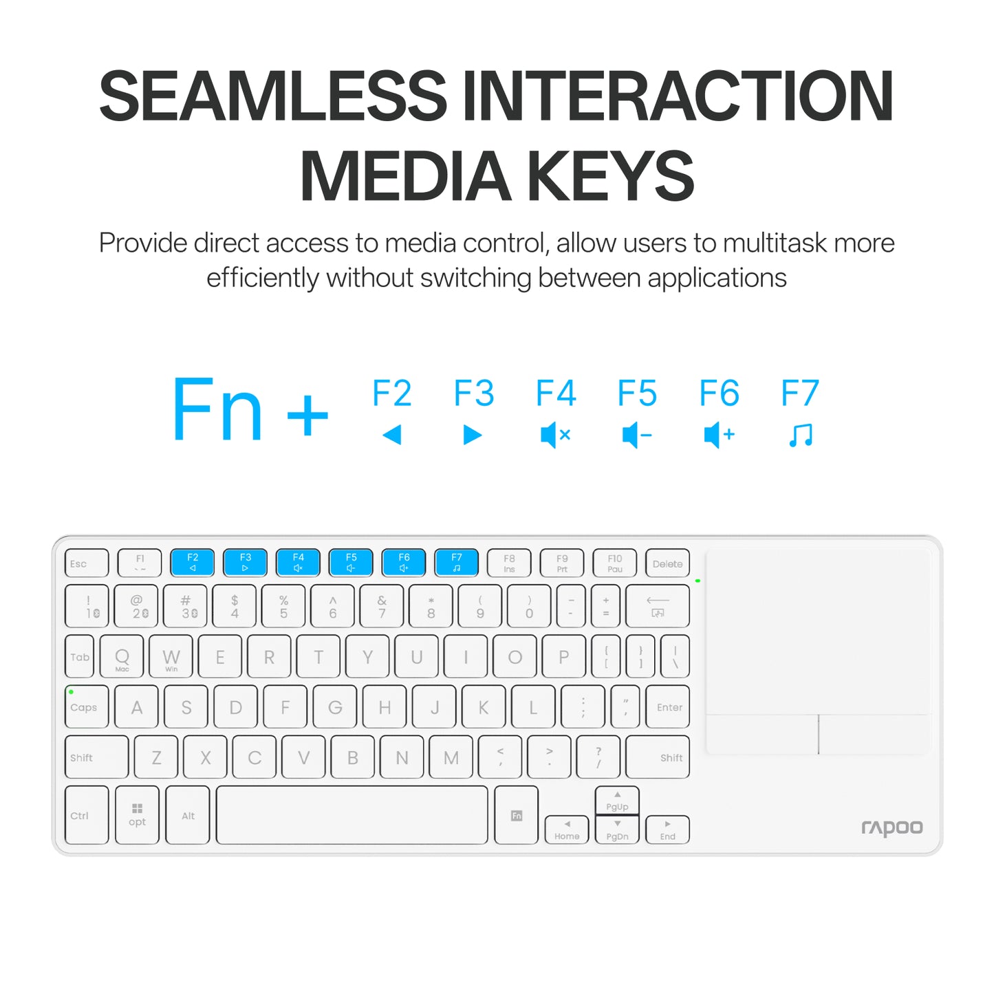 Rapoo E900T Portable Wireless Keyboard with Touchpad, Multi-Device HTPC Keyboard for PC-connected TV/Tablet/Steam Deck/Gaming Console/Raspberry Pi/Mini PC - Support Touch Gestures for Windows & Mac