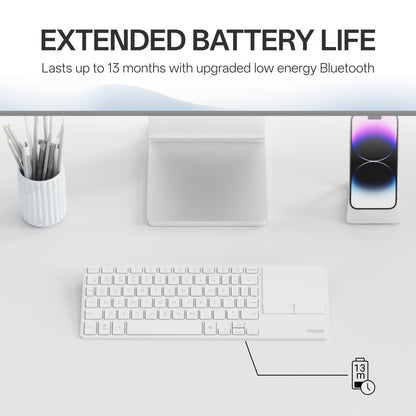 Rapoo E900T Portable Wireless Keyboard with Touchpad, Multi-Device HTPC Keyboard for PC-connected TV/Tablet/Steam Deck/Gaming Console/Raspberry Pi/Mini PC - Support Touch Gestures for Windows & Mac