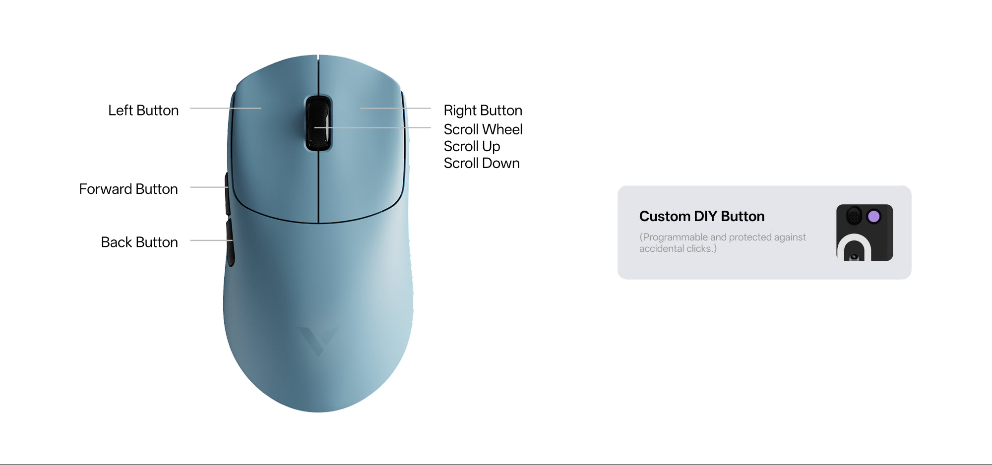 Rapoo VT0 series 8 programmable buttons layout - Custom DIY button and onboard memory