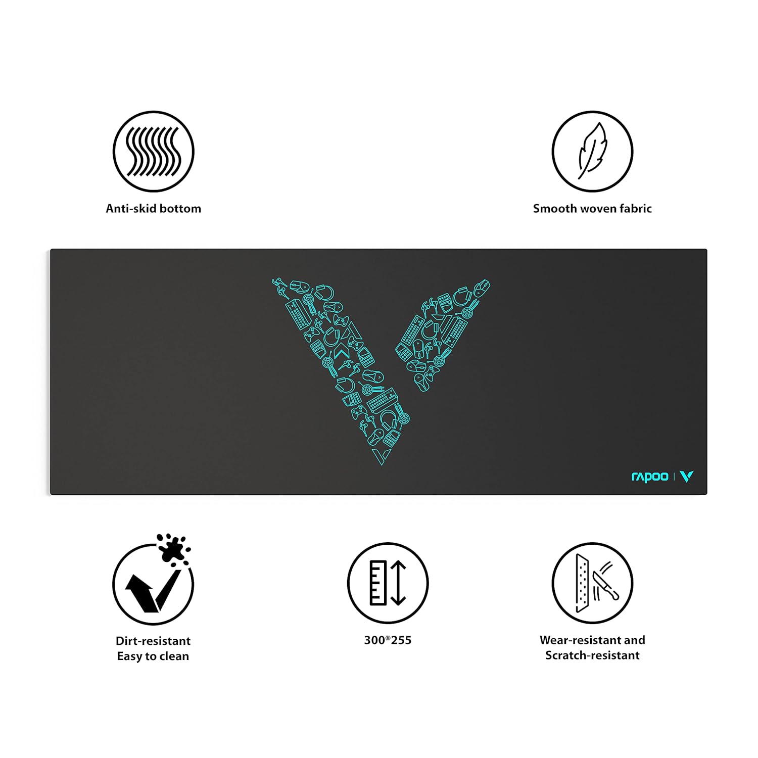 Rapoo V1L Extra Large Mouse Mat, Anti-Skid Bottom Design, Dirt-Resistant, Wear-Resistant, Scratch-Resistant, Suitable for Gamers/Gaming