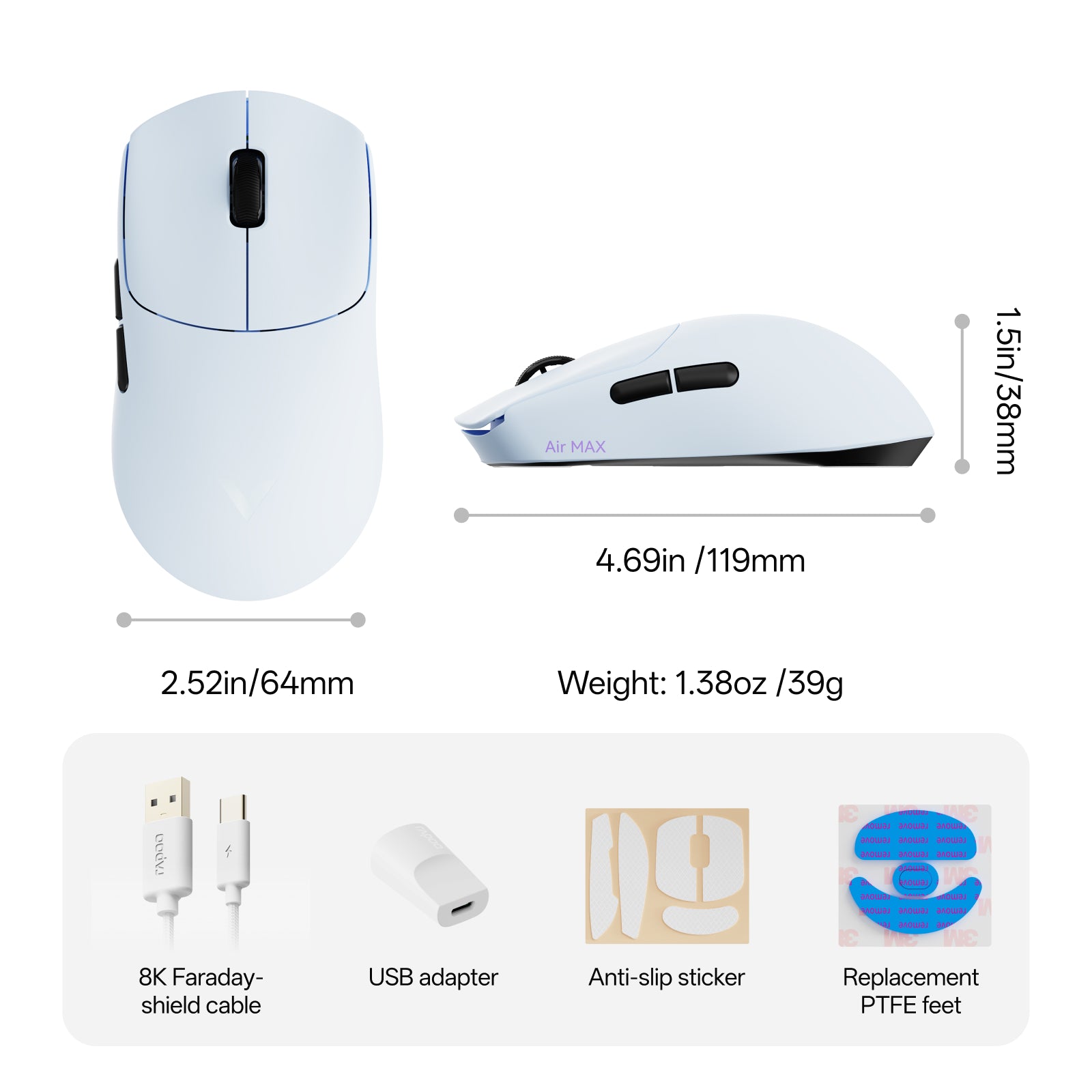 Rapoo VT3s Air Max Ultralight 8K Wireless Ergonomic Gaming Mouse