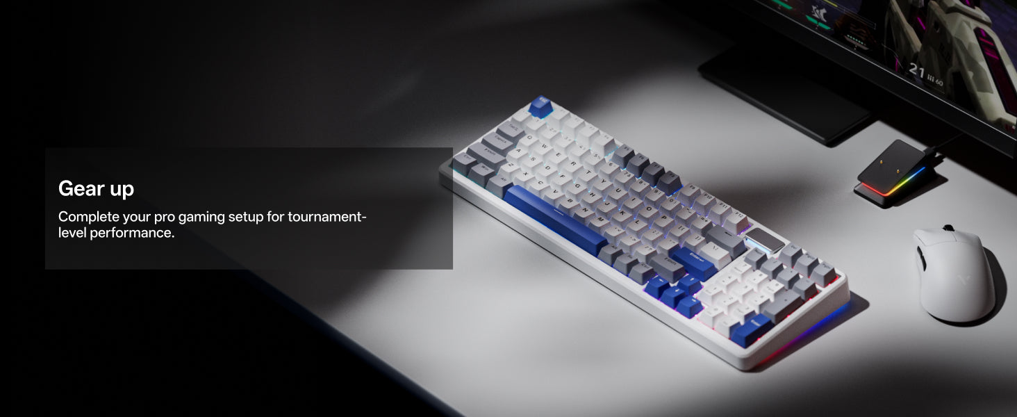 RAPOO VT3S Max Gen-2 gaming mouse shown as part of an immersive gaming set configuration