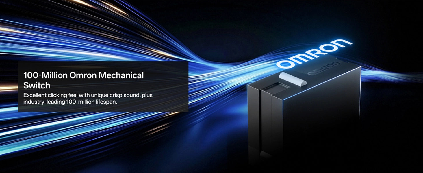 RAPOO VT7 Gen-2 gaming mouse showing 120 million optical switch and 100 million mechanical switch options