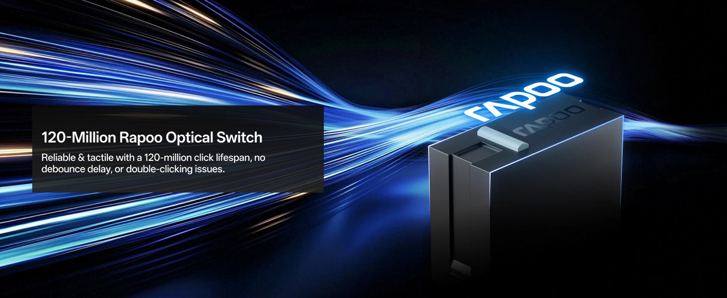 RAPOO VT7 Max Gen-2 gaming mouse showing 120 million optical switch