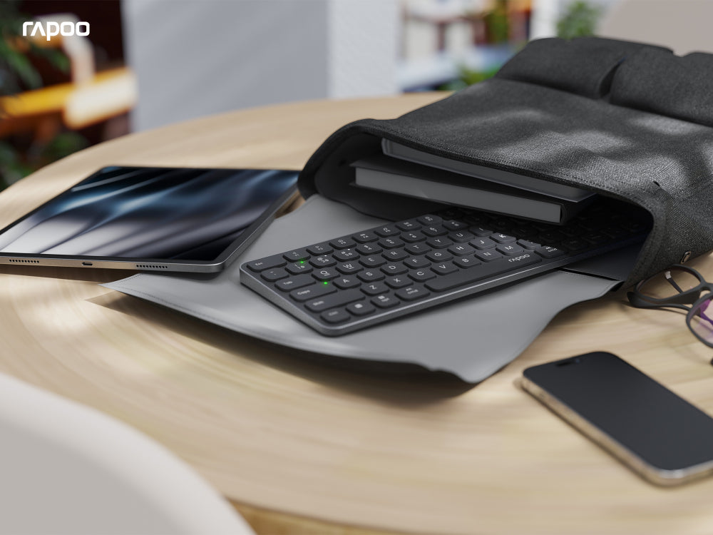 Slim keyboard fits in travel backpack